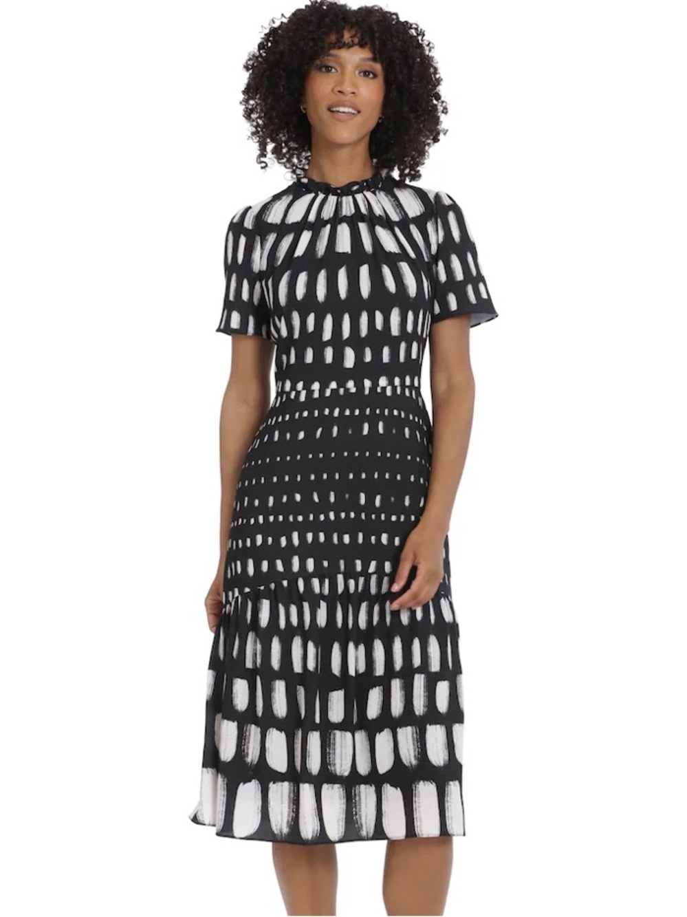 Maggy London Abstract Print Black & White Midi Dress 12